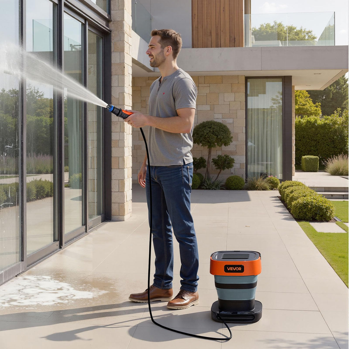 VEVOR Hidrolavadora portátil inalámbrica con Tanque de 2.64 galones, Plegable, 109 PSI máx., 0.79 GPM máx., 3 boquillas, Manguera Flexible de 78.7 Pulgadas, Carga Tipo C, para Limpieza de