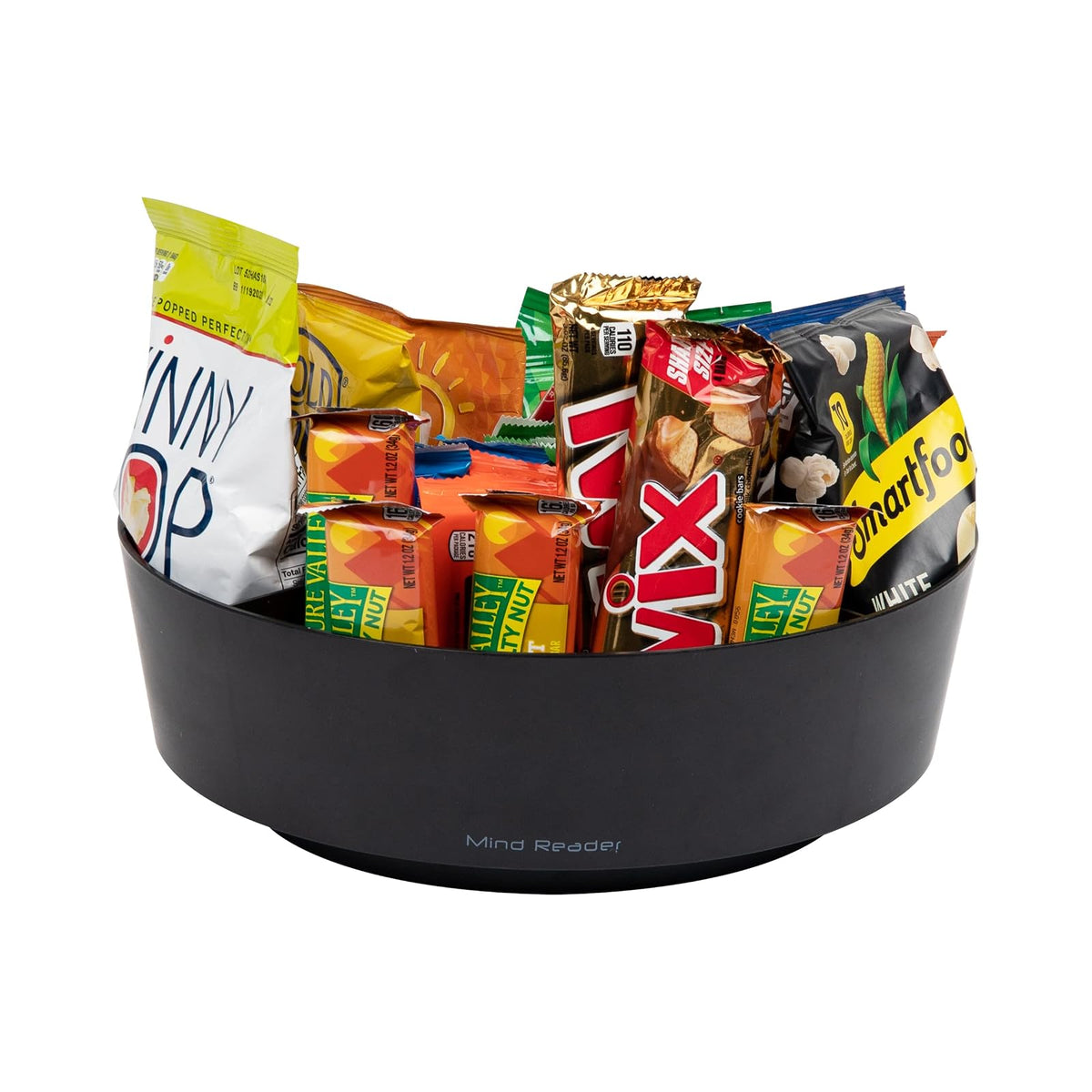 Betesh Mind Reader Snack Carousel, Countertop Organizer, Snack Tray, Condiment Holder, Breakroom, Kitchen, 12" L x 12" W x 4" H, Black