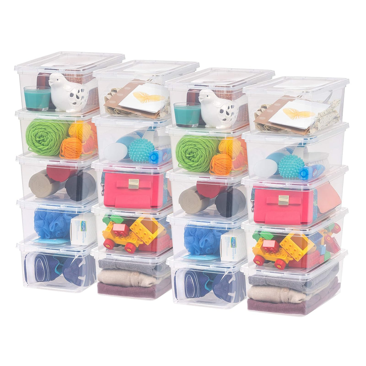 IRIS USA 20 Contenedores de 6 Qt con Tapa, Transparentes, Apilables | Ideal para zapatos, manualidades, oficina y despensa; diseño apilable y transparente para localizar el contenido fácilmente