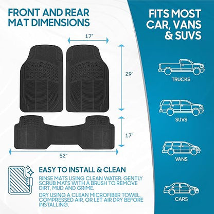 BDK Original ProLiner - Tapetes de Goma Resistentes Delanteros y Traseros para Automóvil, SUV, Furgoneta, camión, Color Negro, 3 Piezas, protección para Todo Tipo de Clima con diseño de Ajuste Universal
