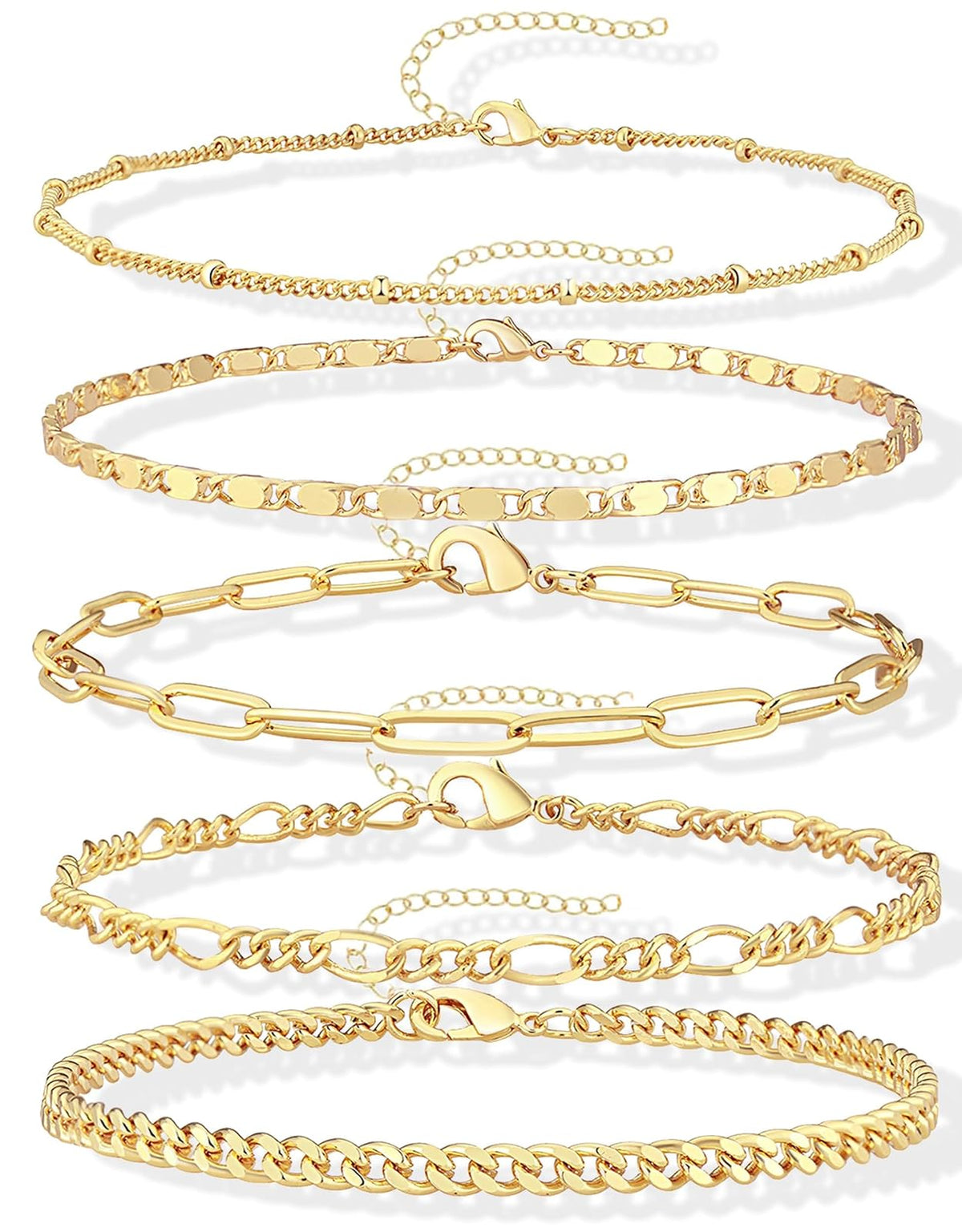 Juego de pulseras de oro Gokeey para mujer, sin decoloración, modernas, chapadas en oro de 14 quilates, delicadas, apilables, pulseras de eslabones cubanos, cadenas de eslabones de papel, pulseras de