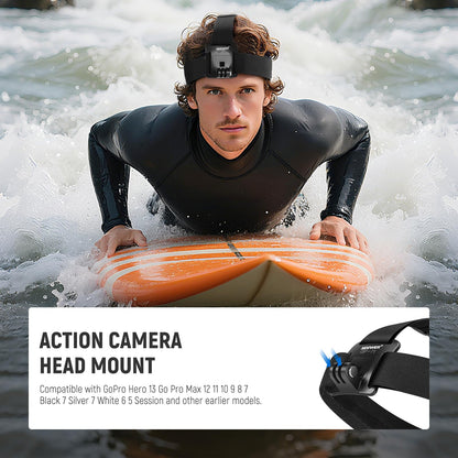 NEEWER Soporte Cabeza Compatible con GoPro Insta360 Cámara Acción, GP-71 | Compatible con Hero 13 12 11 Black, Montaje Cabeza Ajustable, Accesorios Cámara Acción para Grabación POV Ciclismo Surf