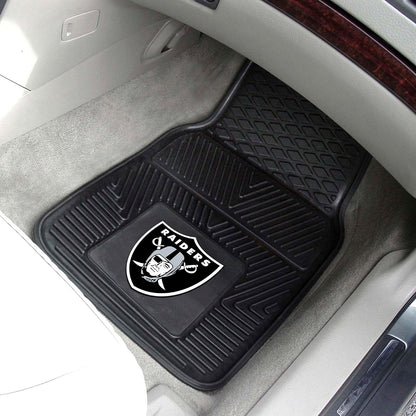 FANMATS 8774 Las Vegas Raiders - Juego de 2 Alfombrillas de Vinilo Resistentes para Automóvil, Alfombrillas de Fila Delantera, protección para Todo Tipo de Clima, Ajuste Universal, diseño de resevorio