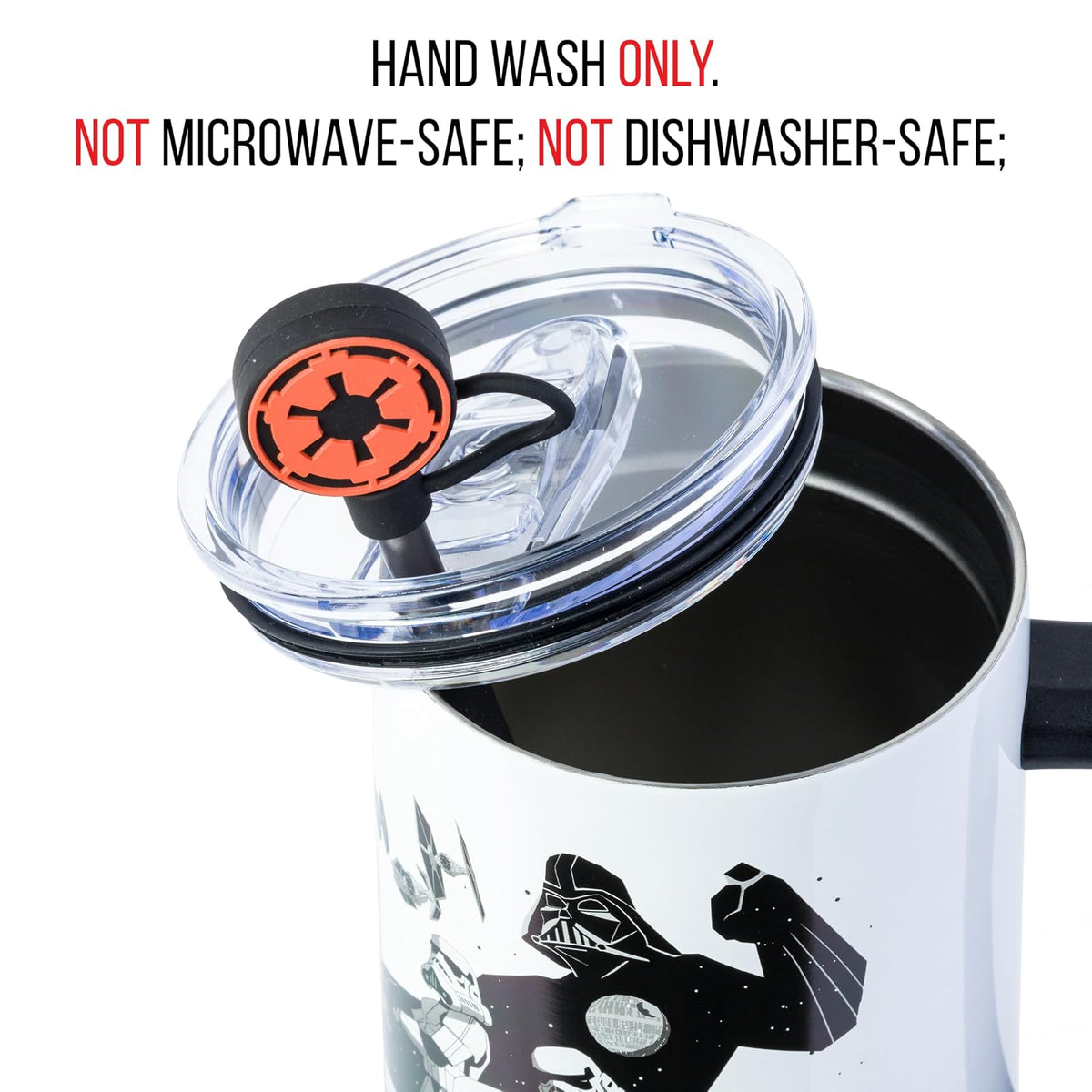 Silver Buffalo Star Wars Hip Street Dark Side Vader - Vaso de acero inoxidable con tapa para popote, tapa, popote y asa, 40 onzas