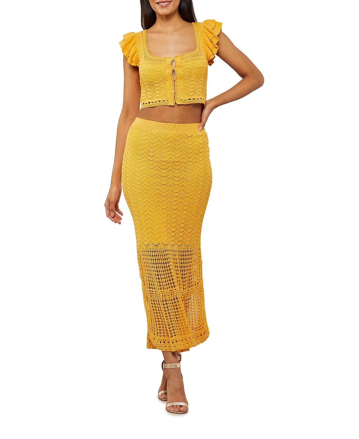 BCBGMAXAZRIA Crochet Crop Top Suter Mujer