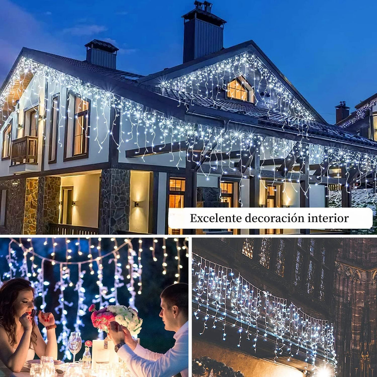 Luces Navideñas Cascada de Luces led -POWEROAK Luces de Navidad 4M 200LED IP44 Serie de Cascada led con 8 Modos de Iluminación Luz cascada Navidad Decorativas. (4M 200LED, Blanco frío)
