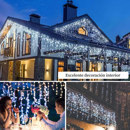 Luces Navideñas Cascada de Luces led -POWEROAK Luces de Navidad 4M 200LED IP44 Serie de Cascada led con 8 Modos de Iluminación Luz cascada Navidad Decorativas. (4M 200LED, Blanco frío)