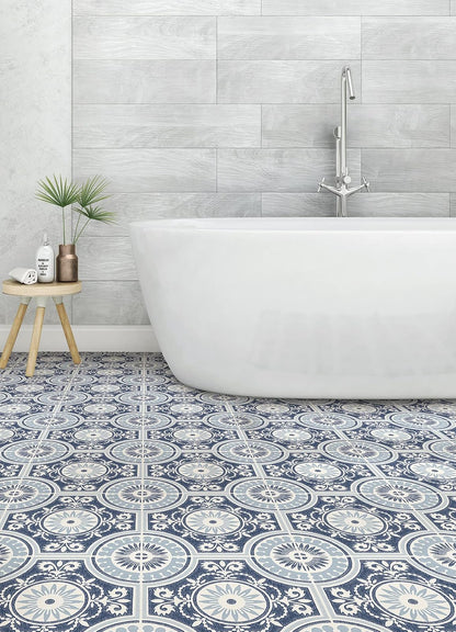 FloorPops Azulejos de Vinilo Ezra | Azul, 12 x 12 pulgadas, 10 azulejos, 10 pies cuadrados