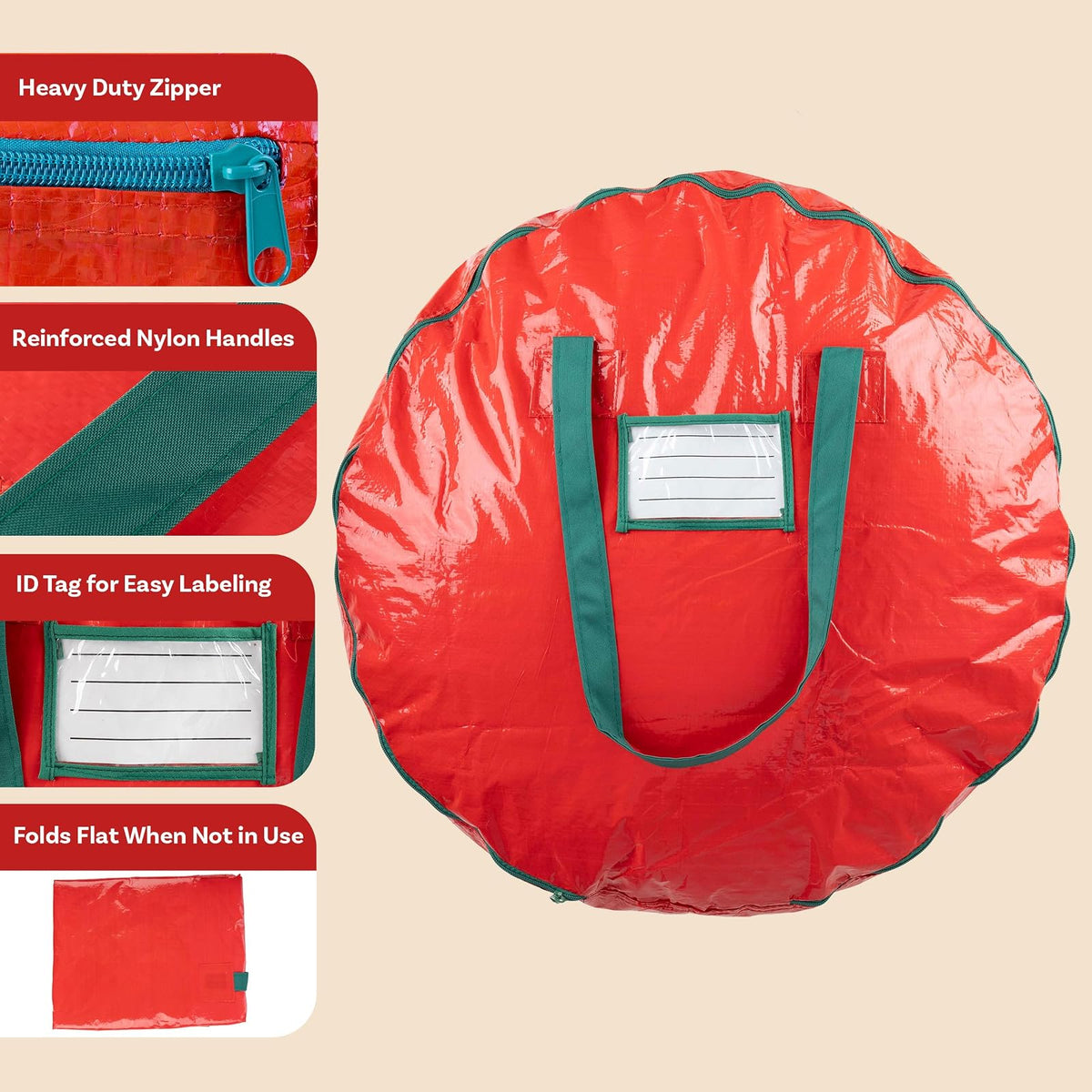 Elf Stor - Bolsa de Almacenamiento para Adornos de Navidad, Color Verde, de Lujo, 1013 Corona Xmas Premium, Rojo, 24 Pulgadas, 1