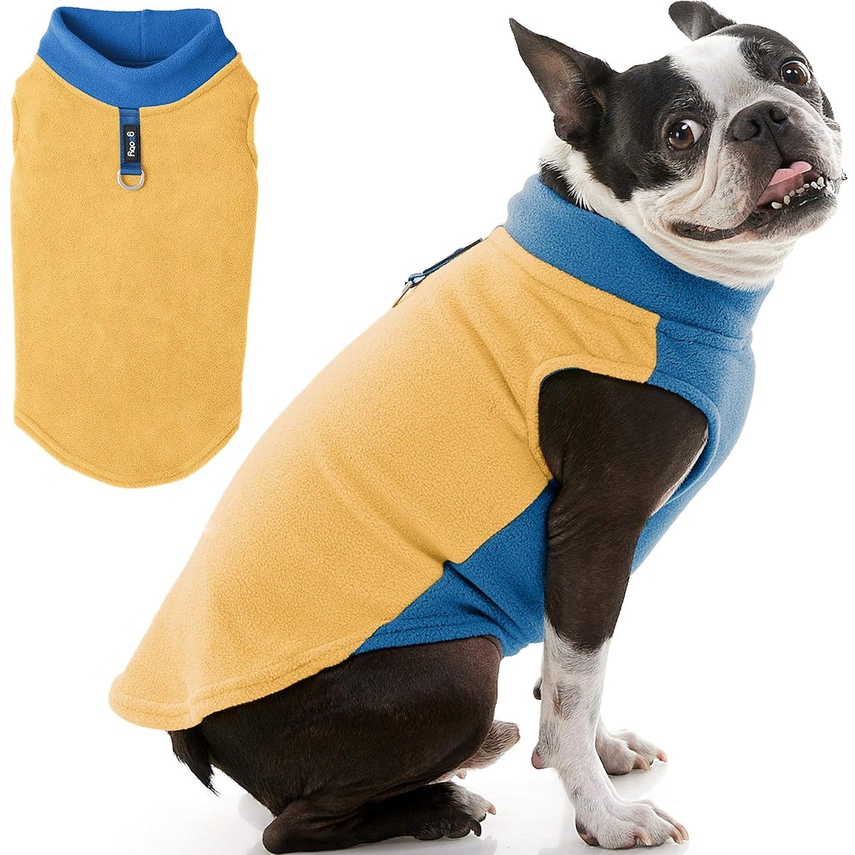 Gooby Chaleco de Forro Polar para Perro con Correa Integrada - Small chest (~11.5") - Mostaza de miel semielástica