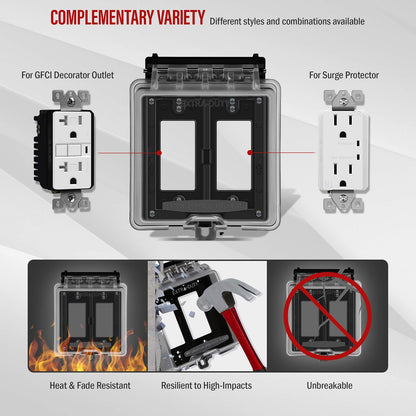 Enerlites - Caja resistente a la intemperie para decoración de exteriores GFCI receptáculos de salida, cobertor para 2 cuadrículas