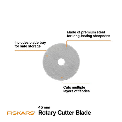 Fiskars - Hoja rotativa de 45 mm, 2 unidades, cuchillas de repuesto para cortadores giratorios, corte de precisión para acolchado y costura