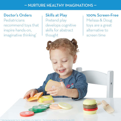 Melissa & Doug Juego para Hacer Sándwiches, Comida de Juguete, Juguete de Madera, Juego de Imitación (16 Piezas)