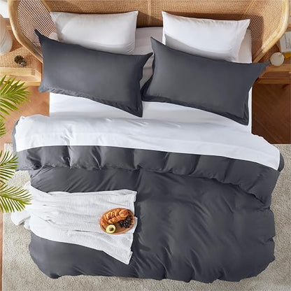 Nestl Juego de Funda para Edredón de 3 Piezas - Ultra Suave Fibra de Doble Cepillado Colección de Hotel - Cubierta de Edredón con Cierre de Botones y 2 Fundas para Almohada, Gris Carbón - Queen 228 x 228