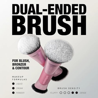 Real Techniques Ultimate Multi Tasker Pincel, Dual Ended Makeup Brush for Foundation, Blush Bronzer & Powder, Precision Sculpting & Blending, UltraPlush Cerdas, Crueldad, 1 Count