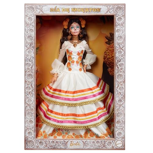 Barbie Signature Día de Muertos, Muñeca de Colección con Vestido, Corona de Cempasúchil, Maquillaje de Calavera, Base y Certificado, para 6 años en adelante