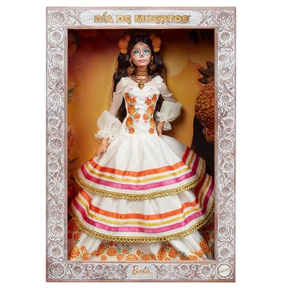 Barbie Signature Día de Muertos, Muñeca de Colección con Vestido, Corona de Cempasúchil, Maquillaje de Calavera, Base y Certificado, para 6 años en adelante