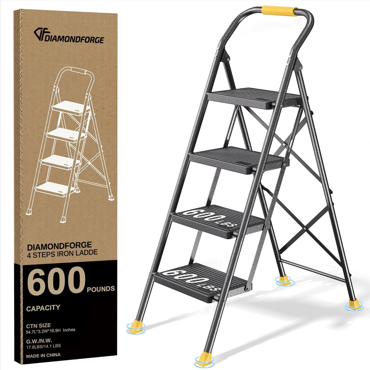 Taburete Plegable Plegable para el hogar, Adultos, Cocina, 4 escalones, Alto y Resistente con pasamanos, escaleras de Escalera de clóset, escaleras de Escalera Extensible para Interiores y Casas de