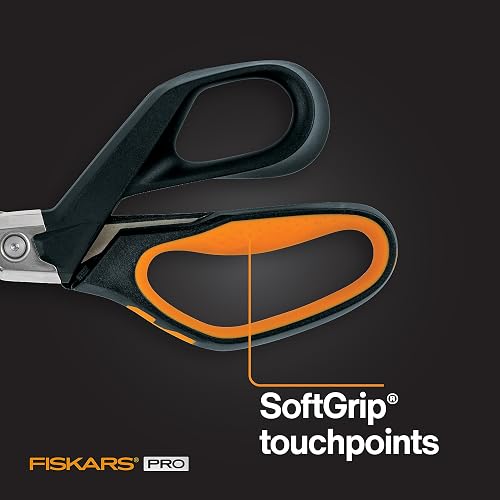 Fiskars Pro PowerArc Tijeras de Acero Inoxidable 10 Pulgadas | Las cuchillas PowerArc hacen que los cortes sean más fáciles, aislamiento de corte industrial, cinta adhesiva, cartón, cuerda