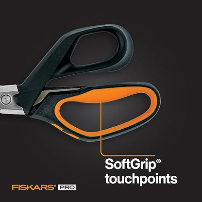 Fiskars Pro PowerArc Tijeras de Acero Inoxidable 10 Pulgadas | Las cuchillas PowerArc hacen que los cortes sean más fáciles, aislamiento de corte industrial, cinta adhesiva, cartón, cuerda