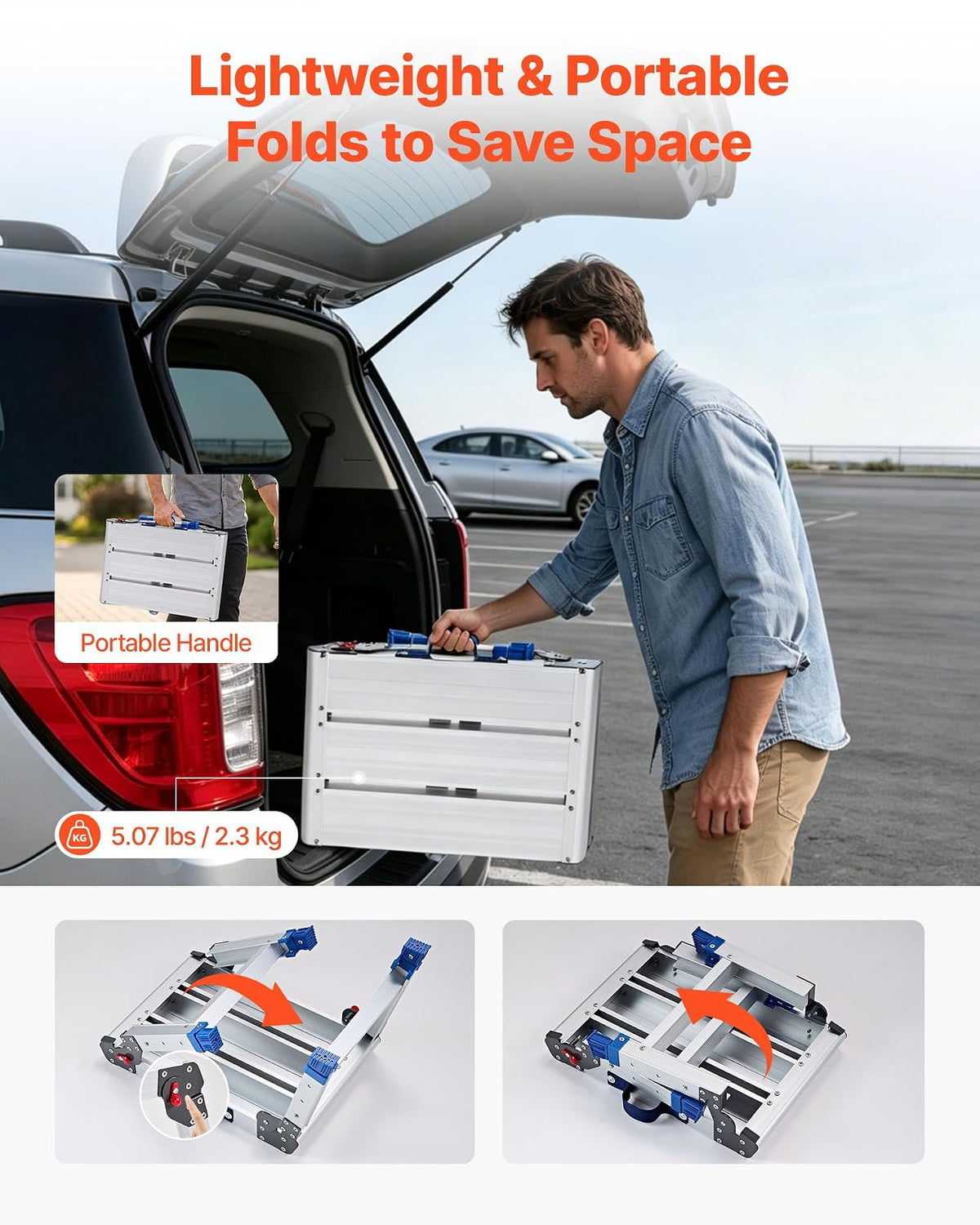 VEVOR Plataforma Plegable de Trabajo, Altura Ajustable de 305 ​​a 406 mm, Capacidad de 226,8 kg, Escalera-Taburete de Aluminio Portátil, Plegable, Antideslizante para Pintura, Mantenimiento y Hogar