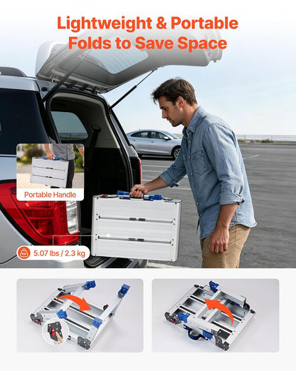 VEVOR Plataforma Plegable de Trabajo, Altura Ajustable de 305 ​​a 406 mm, Capacidad de 226,8 kg, Escalera-Taburete de Aluminio Portátil, Plegable, Antideslizante para Pintura, Mantenimiento y Hogar