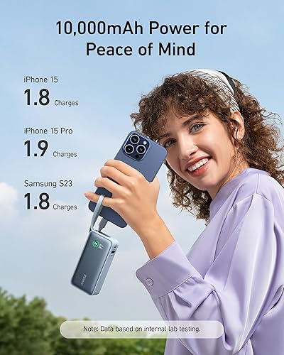 Anker Nano Powerbank 10.000 mAh Powerbank con Cable USB-C Integrado, PD 30 W de Potencia máxima con 1 x USB-C, 1 x USB-A, batería Compatible con iPhone14 Serie, MacBook, Galaxy, iPad y más (Azul)