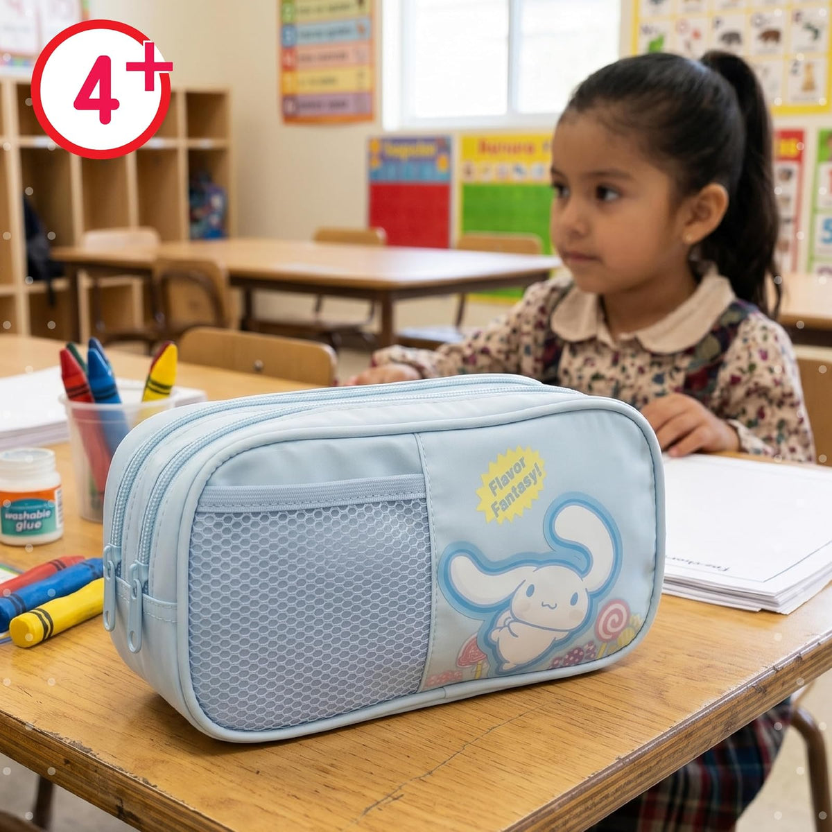 Ruz Lapicera Doble Casual | Cinnamoroll | 100% Poliéster | Bolso Escolar para Niños con Múltiples Bolsillos y Cierre de Cremallera | Recomendado desde 3 años