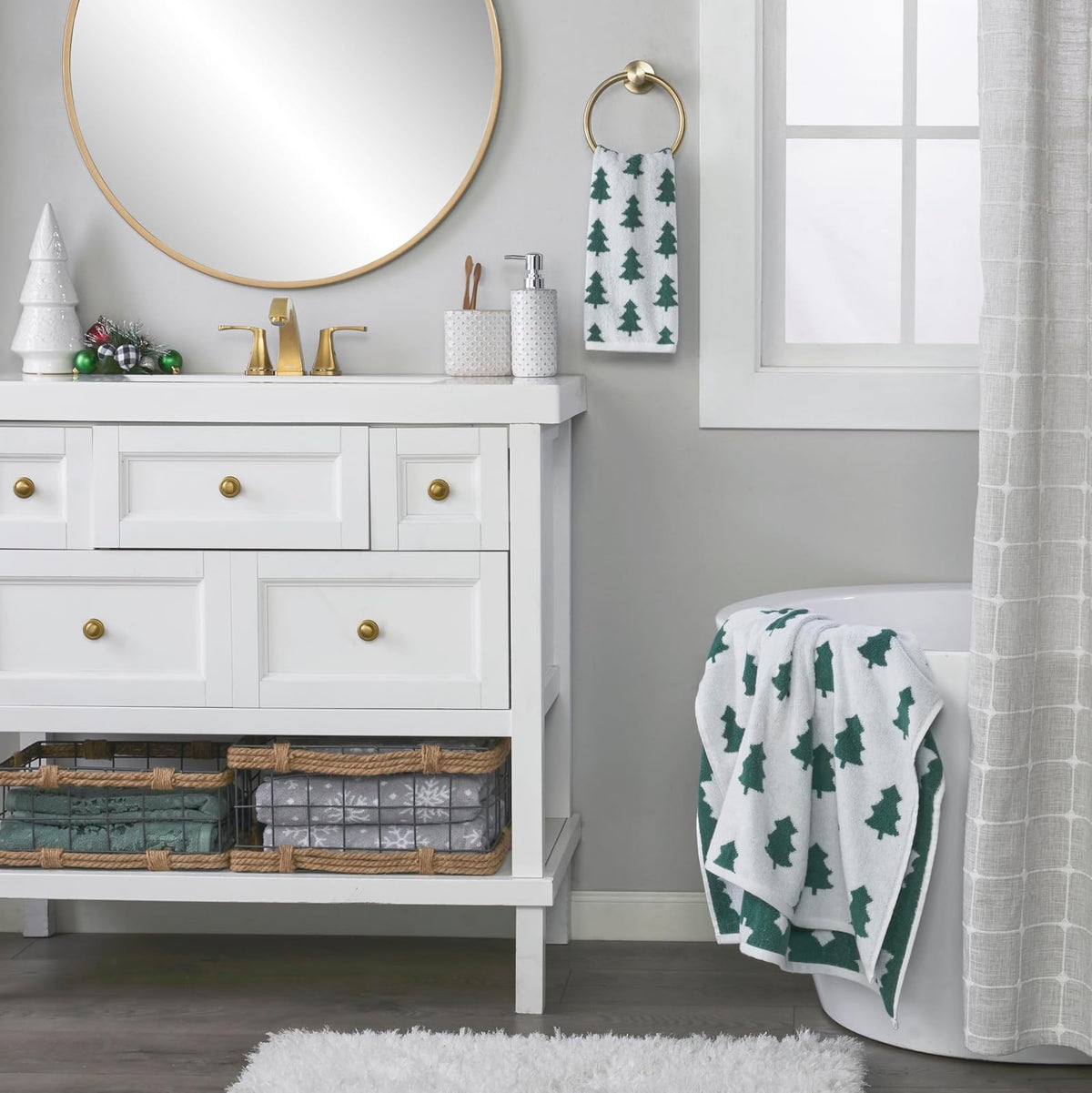 SKL Home - Toalla de baño para otoño/Invierno, Color Verde/Blanco