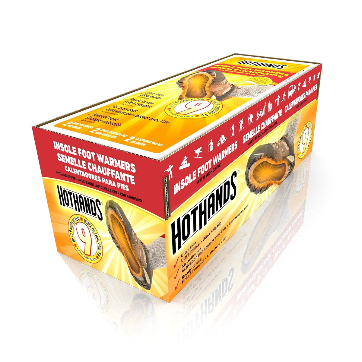 HotHands Calentadores de pies con Plantilla, de Larga duración, Seguros y Naturales, sin Olor, activados por Aire, hasta 9 Horas de Calor, 16 Pares, Color Negro