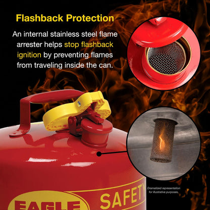 Eagle UI-10-FS Red Galvanized Steel Type I Gasoline Safety Can with Funnel, 1 gallon Capacity, 8" Height, 9" Diameter