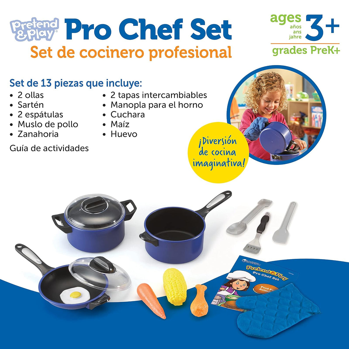 Learning Resources Pretend & Play Pro Chef Set , 13 Piezas, 3 años +, Juegos de Imitacion, Cocina Juguete, Set Cocina Juguete, Juegos de Cocina de Juguete