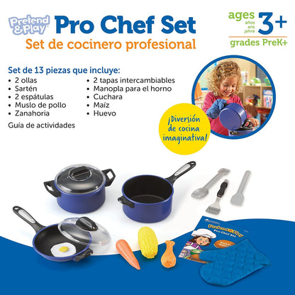 Learning Resources Pretend & Play Pro Chef Set , 13 Piezas, 3 años +, Juegos de Imitacion, Cocina Juguete, Set Cocina Juguete, Juegos de Cocina de Juguete