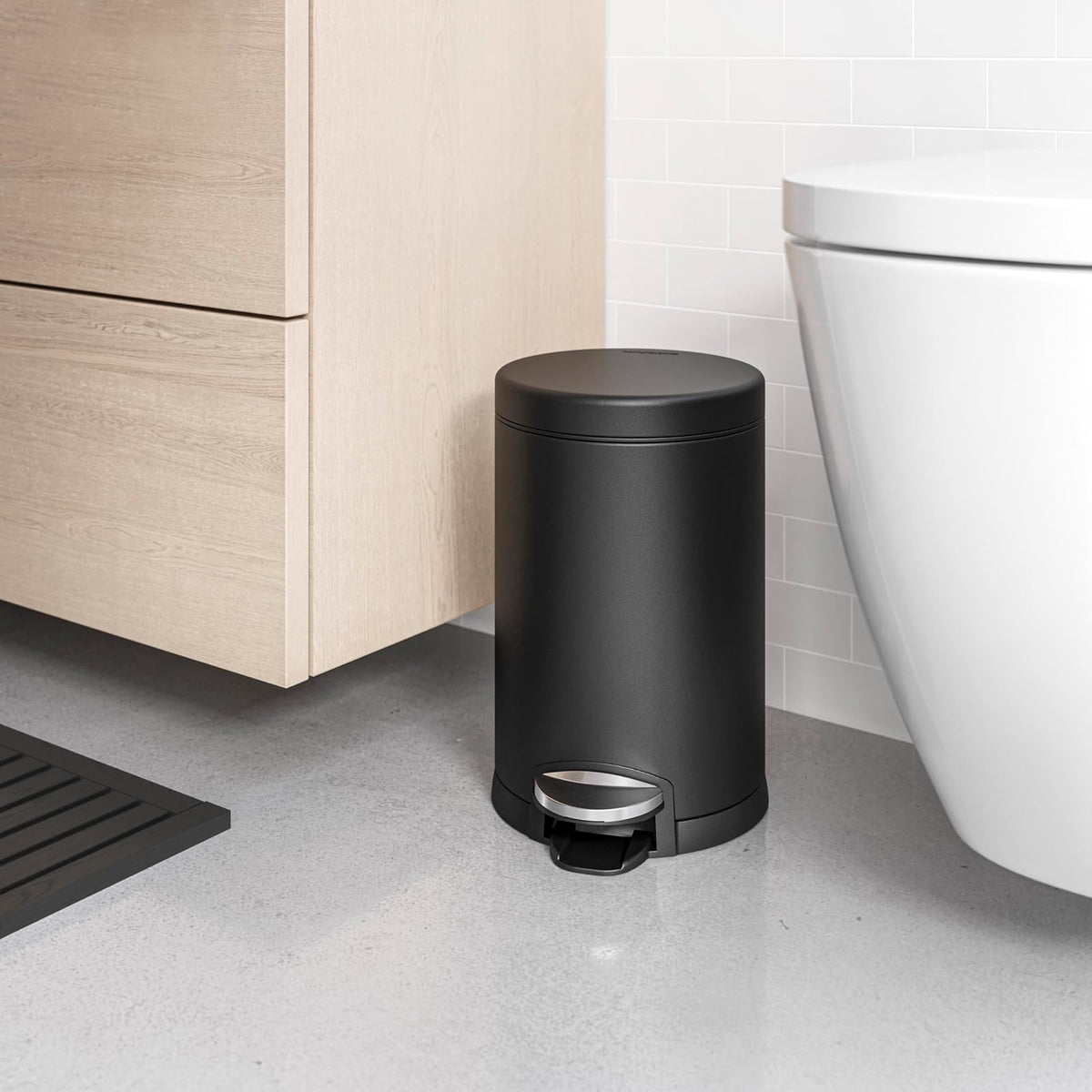 simplehuman Papelera para baño, 4,5 litros, Negro Mate