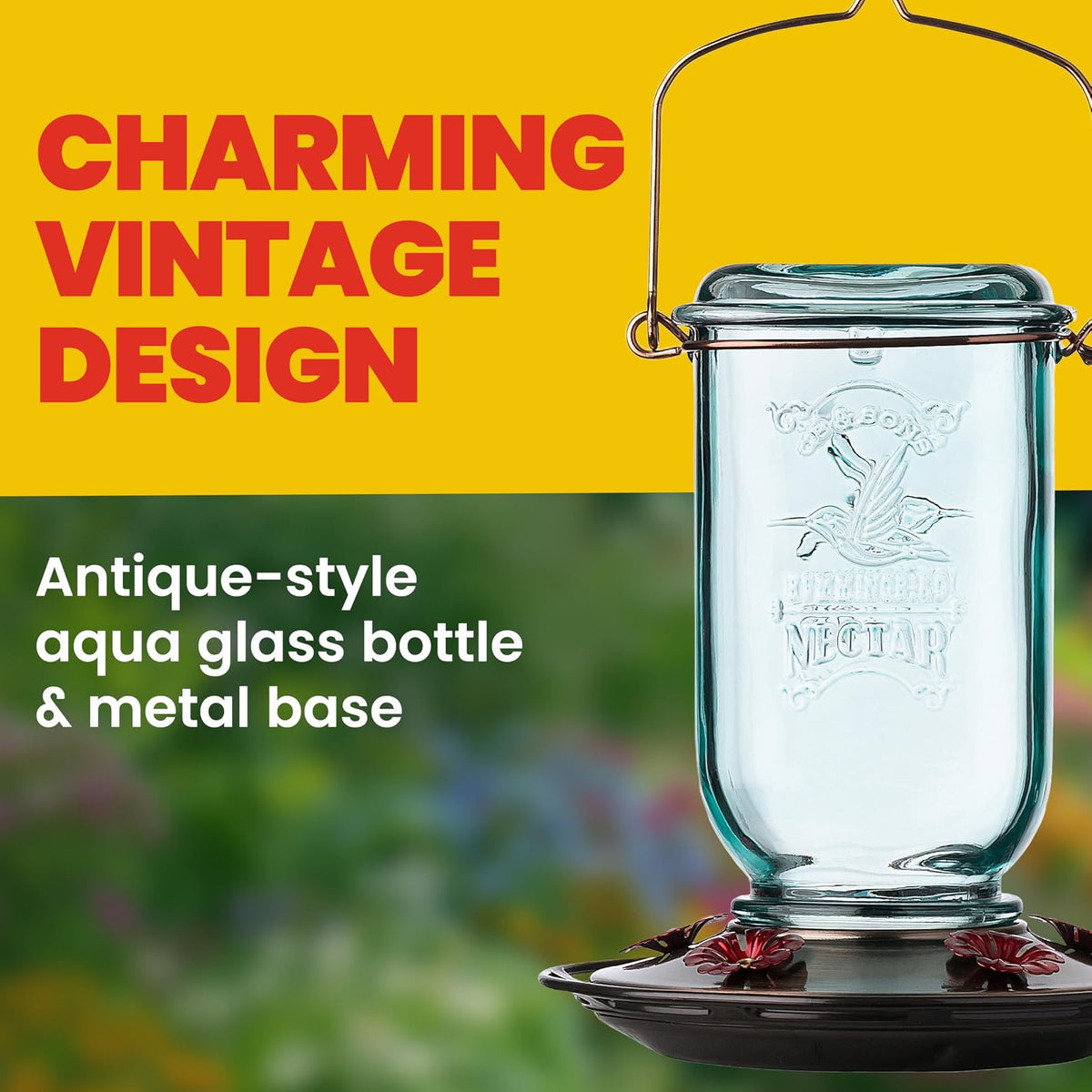 More Birds Hummingbird Feeder, Glass Hummingbird Feeders, 5 Feeding Stations, 25-Ounce Nectar Capacity, Mason Jar