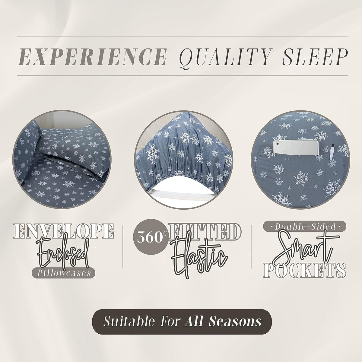 Elegant Comfort - Juego de sábanas de 6 Piezas con Estampado navideño, 1500 Hilos, Material Transpirable y súper Suave, Resistente a Las Arrugas, sábanas bajeras con Bolsillos Inteligentes, 6 Piezas,