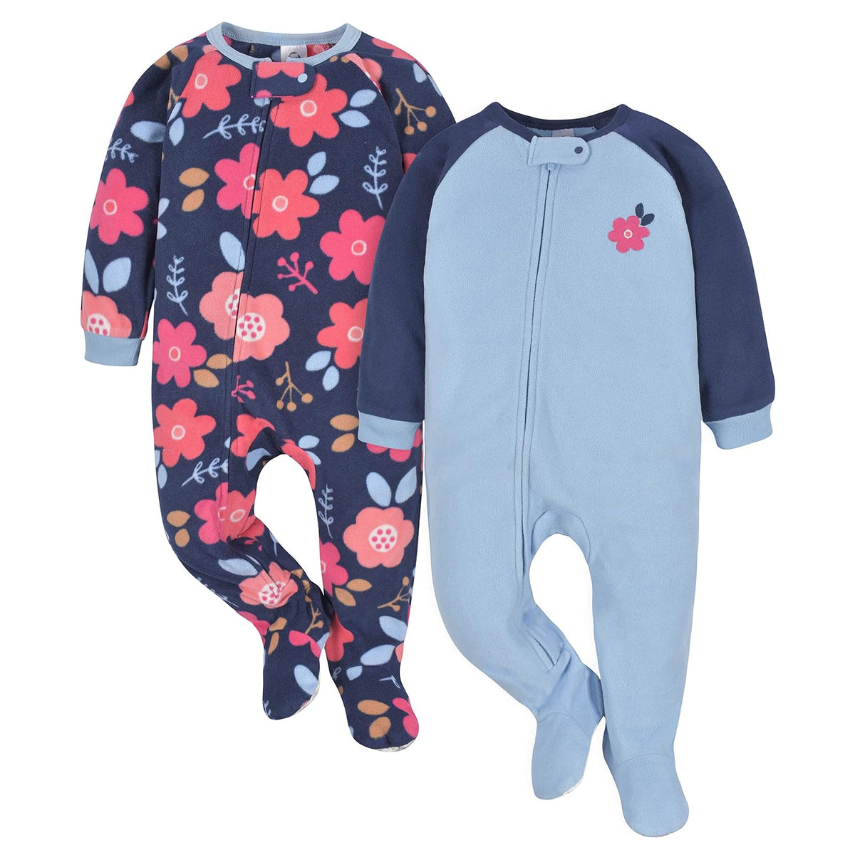 Gerber Pijama Festivo con pies de Forro Polar Resistente al Fuego para niños pequeños, Paquete de 2 Mamelucos para bebés y niños pequeños para Unisex bebé - azul (Floral Blue) - 4 Años