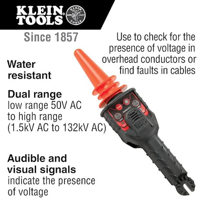 Klein Tools HVNCVT-1 Probador de alto voltaje sin contacto de doble rango, indicadores audiovisuales, resistente al agua, con funda y batería