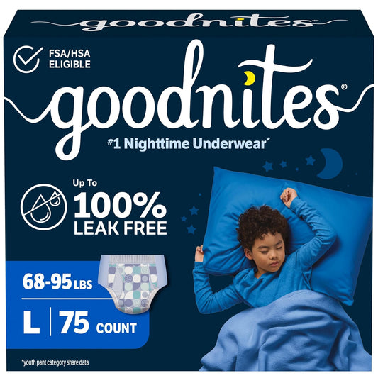 Goodnites Ropa interior nocturna para niños L (70-100 libras). ), 75 Ct