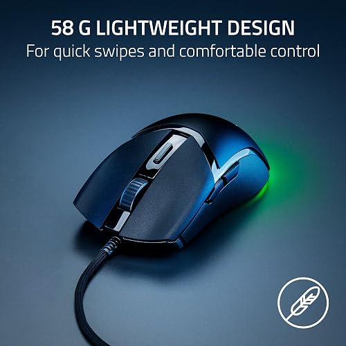 Razer Cobra Mouse para Juegos con Cable: Peso 58g - Interruptores Ópticos Gen-3 - Iluminación Chroma RGB con Luz Inferior - Sensor Óptico Preciso De 8500 dpi - Pies De Ratón 100% PTFE - Negro