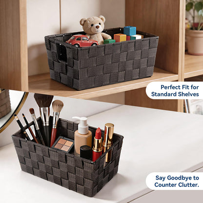 Whitmor - Cesta tejida pequeña para estante, Espresso, 1 | Espresso, 1 pieza, 11.42"x6.5"x4.53", tejido polipropileno, manijas integradas