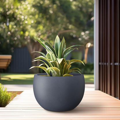 Kante - Maceta Redonda de hormigón de 15.7 Pulgadas de diámetro, para Exteriores e Interiores, con Orificio de Drenaje y tapón de Goma para jardín, Patio, balcón, hogar, carbón