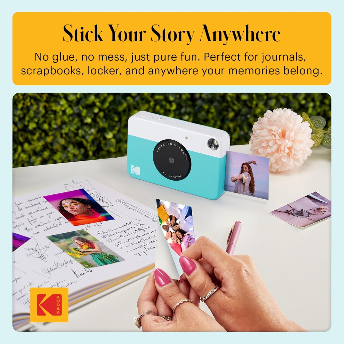 KODAK Printomatic Instant Camera (Blue) Gift Bundle + Zink Paper (20 Sheets) + Deluxe Case + 7 Fun Sticker Sets + Twin Tip Markers + Photo Album.