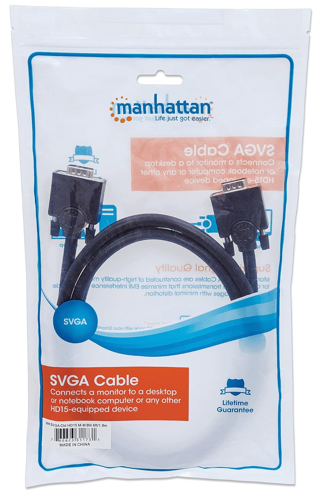 Manhattan Cable para Monitor SVGA HD 15 Macho A HD 15 Macho, 1.8 M,