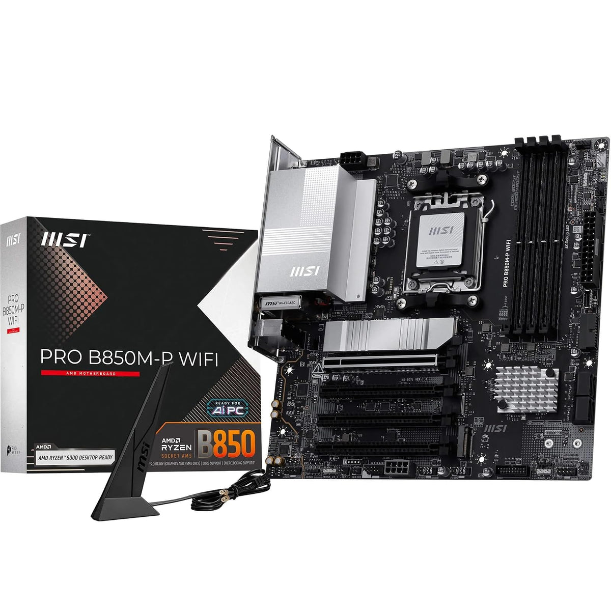 MSI Pro B850M-P WiFi Motherboard, ATX - Compatible con procesadores AMD Ryzen 9000/8000 / 7000, AM5 - DDR5 Memory Boost (8200+ MT/s OC), PCIe 5.0 x16 y 4.0 x16, M.2 Gen5, Wi-Fi 7, 5G LAN