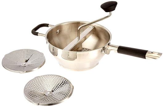 ExcelSteel Molinillo de alimentos con 3 tamaños de molienda, 43 x 21 x 9,5 cm, para texturas versátiles en sopas, salsas y alimentos