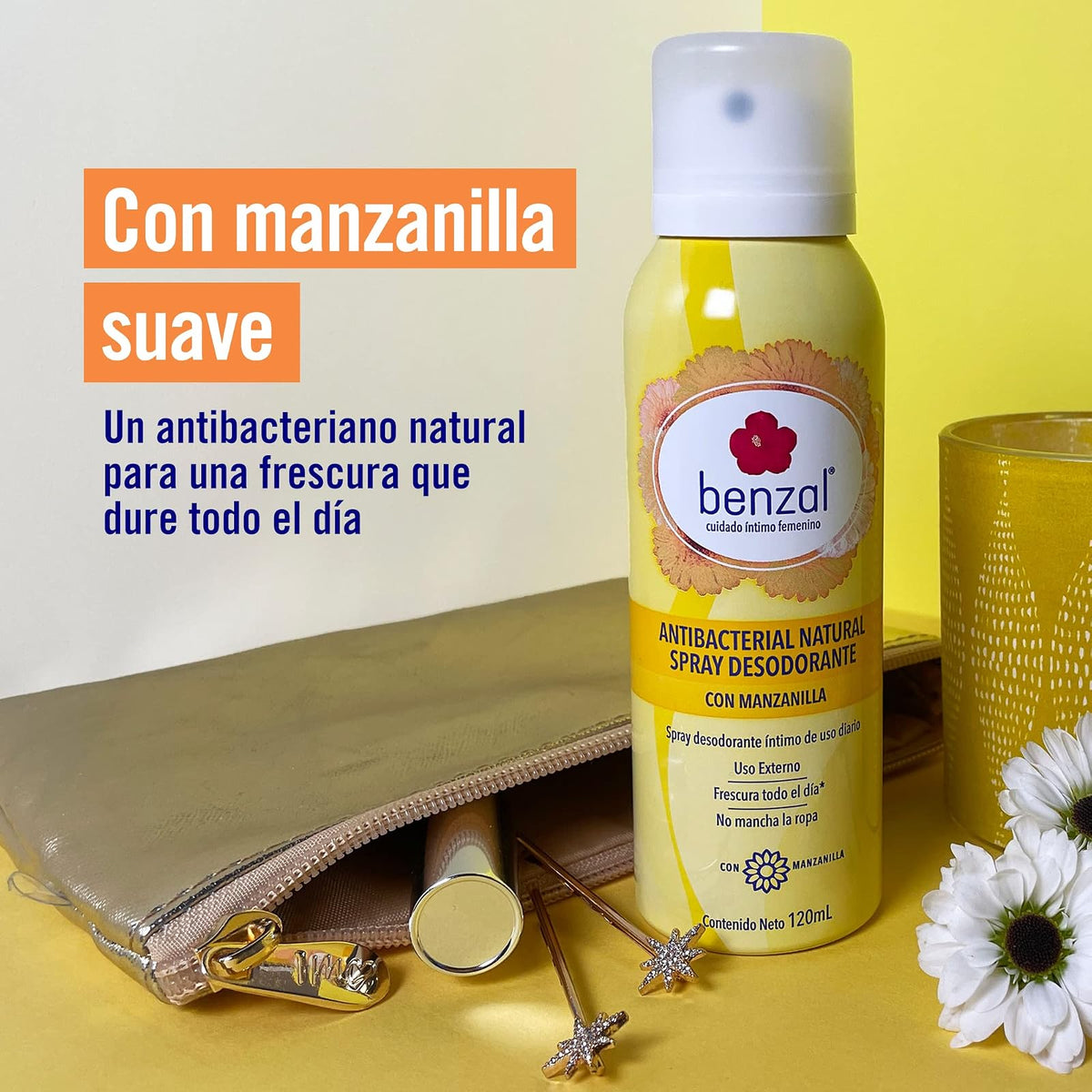 Benzal Spray Íntimo 4 Pack Odor-Block Manzanilla Piel Sensible Baby Power, 120ml c/u