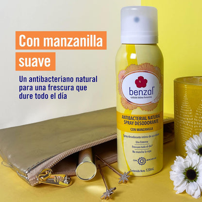 Benzal Spray Íntimo 4 Pack Odor-Block Manzanilla Piel Sensible Baby Power, 120ml c/u