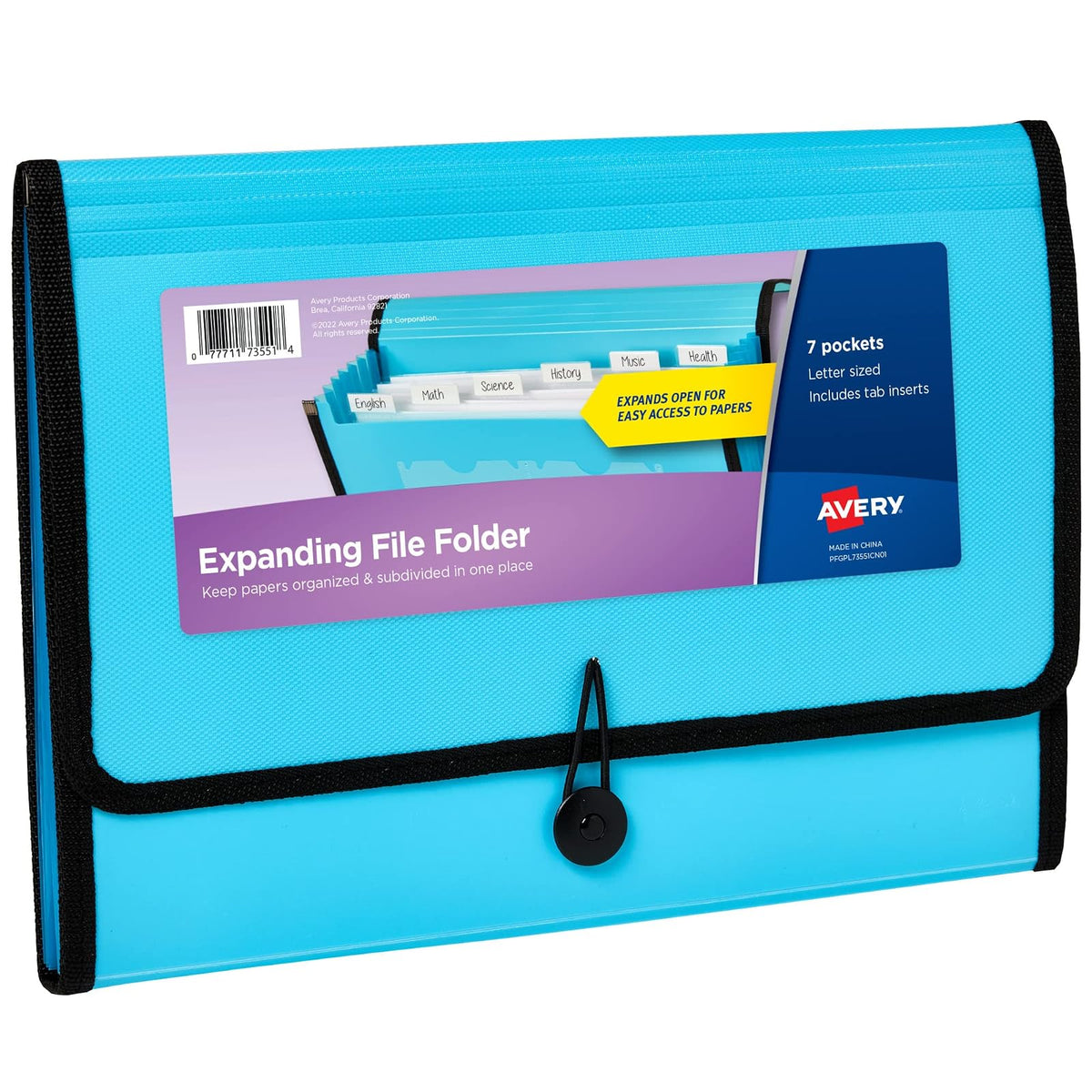 Avery Organizador expandible de carpetas de archivos, organizador de archivos de acordeón de 7 bolsillos, negro, capacidad para 425 hojas de tamaño carta/A4 (73550) - 7 Pockets - Agua