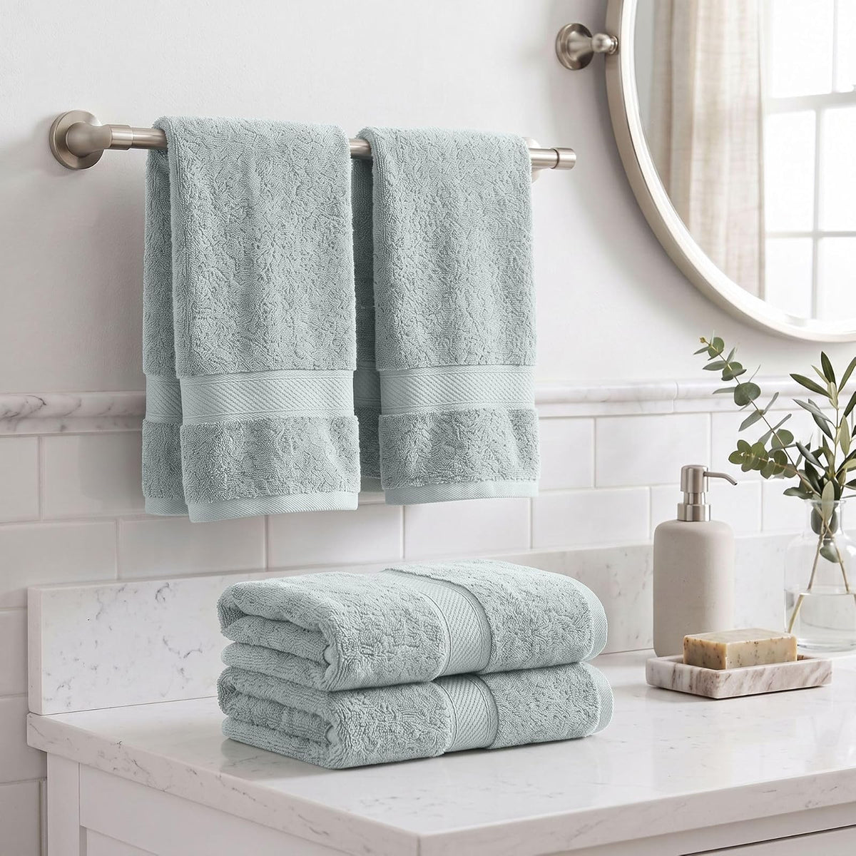 Superior, 900 gram, 100% Premium Long-Staple Combed Cotton 4-Piece Hand Towel Set, Seafoam